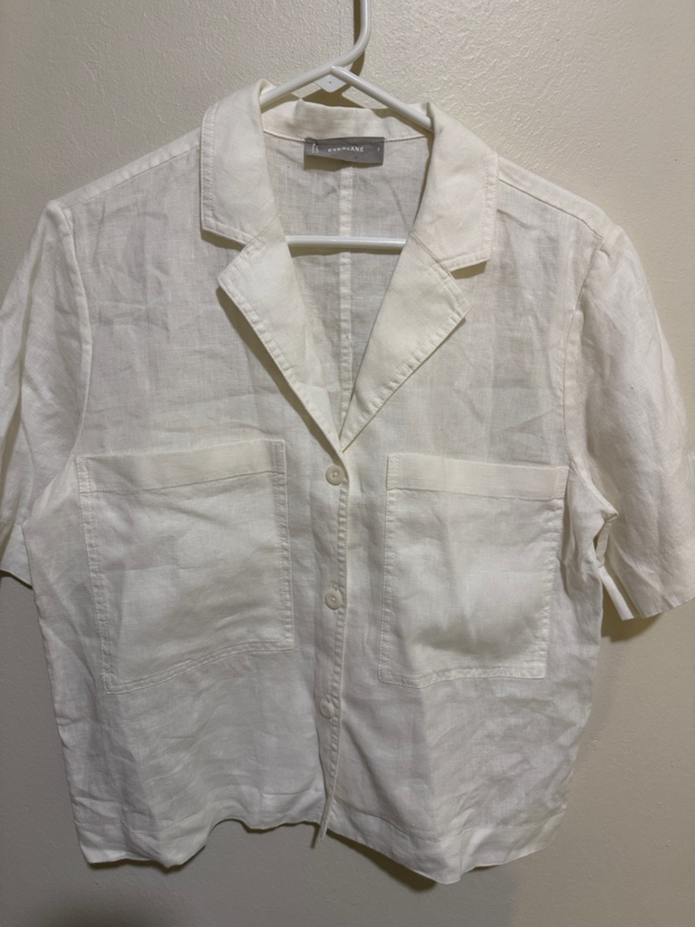 Everlane White Short-Sleeve Button Front Linen Top